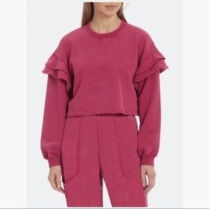 NTW 7 For All Mankind Cropped Ruffle Sleeve Sweatshirt